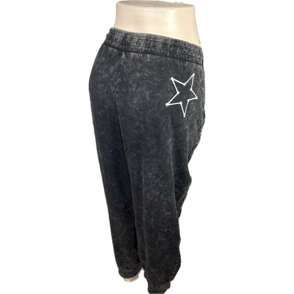 Lovesick +5 Black Acid Wash Drawstring Star Skeleton Bones Graphic Jogger Pants - Picture 6 of 7